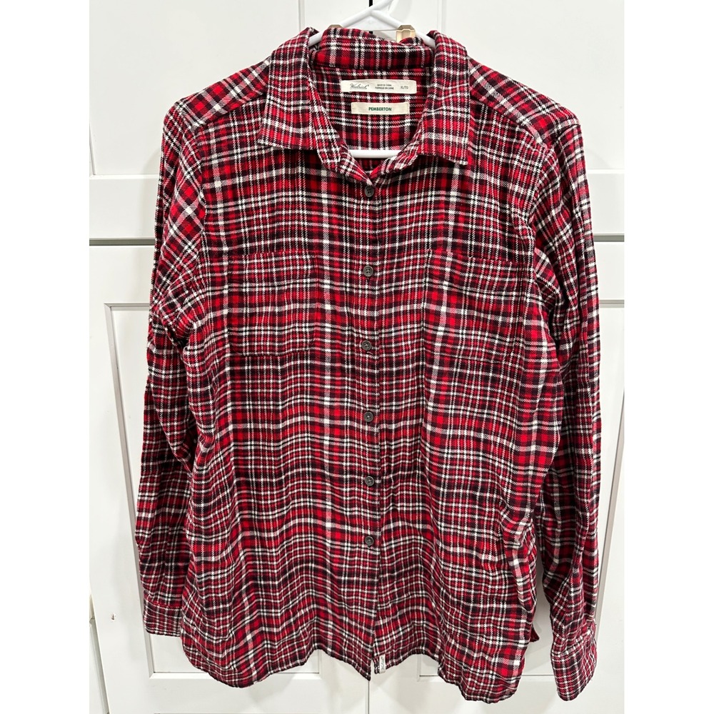 Woolrich Flannel Shirt Plaid Button Up Long Sleeve Pemberton Red XL